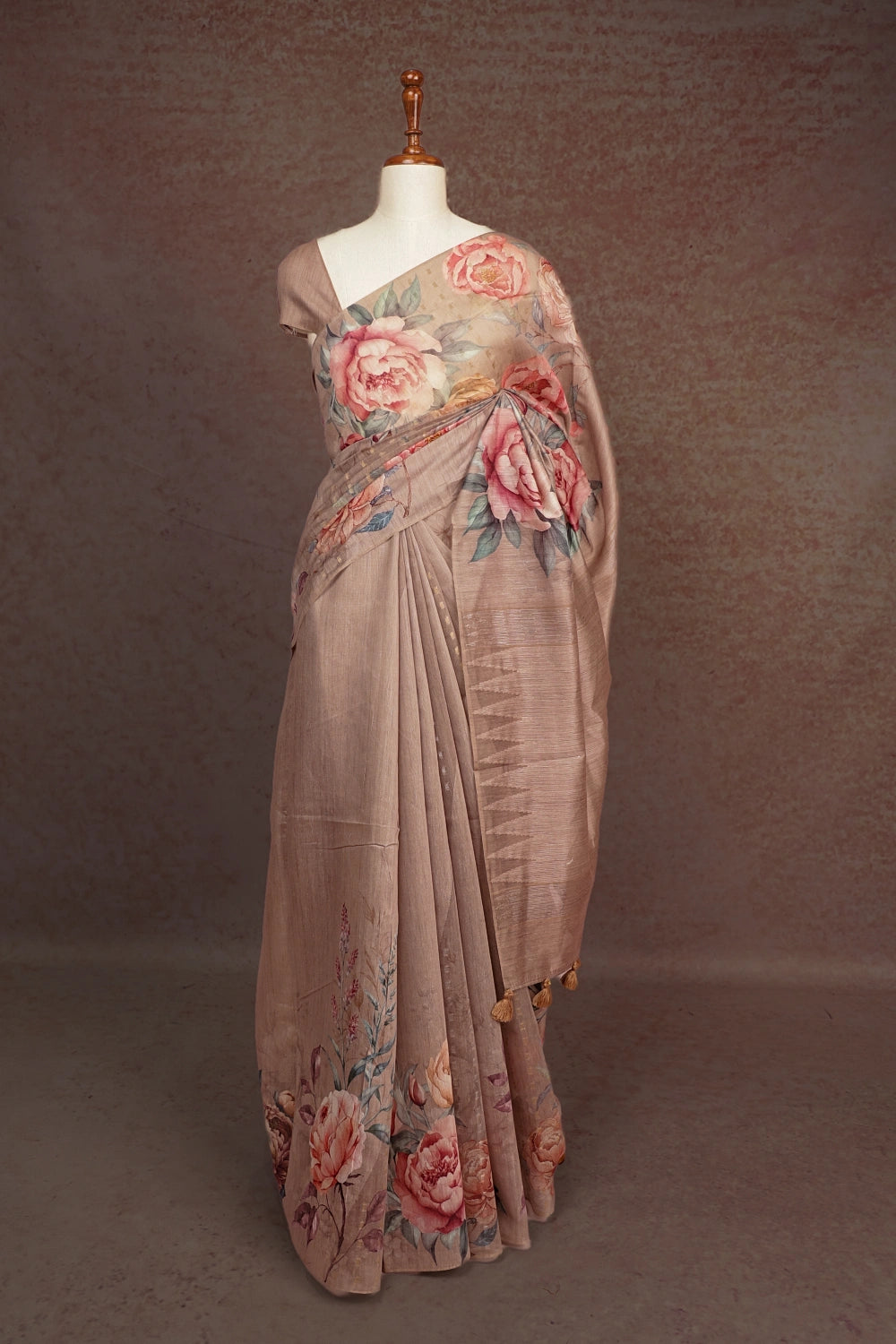 Pastel Brown Semi Linen Saree