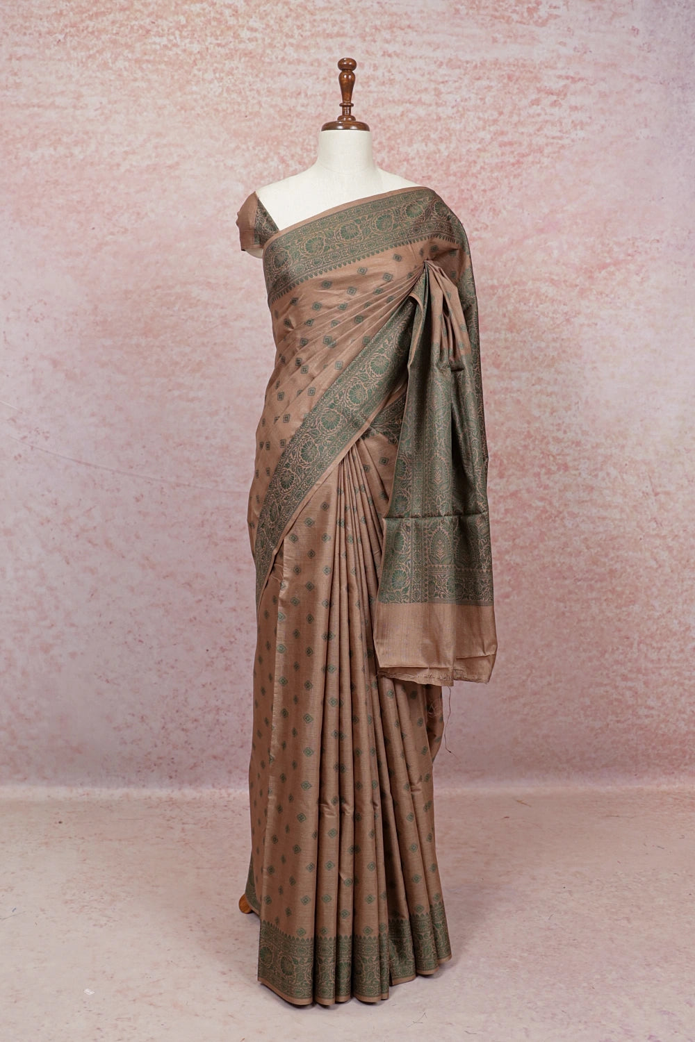 Pastel Brown Tussar Silk Saree