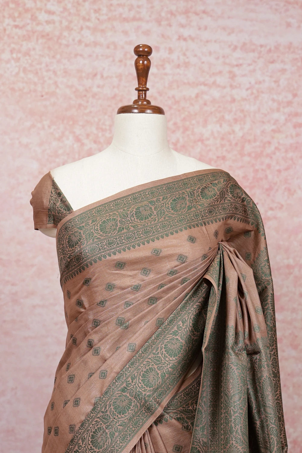 Pastel Brown Tussar Silk Saree