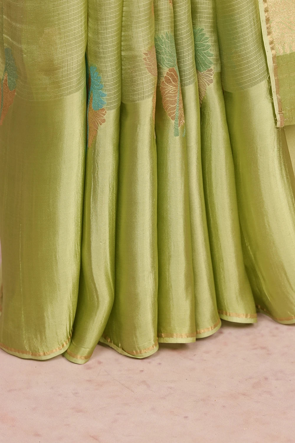 Pastel Green And Pink Semi Chanderi Saree
