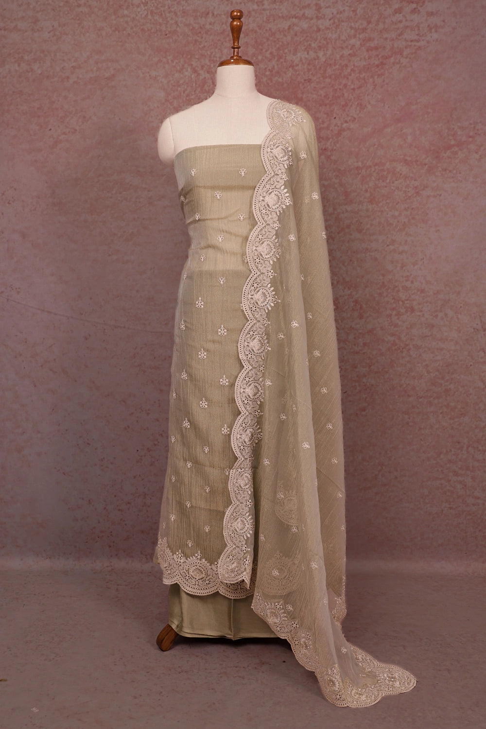 Pastel Green Crush Silk Embroidery Unstitched Churidhar Material