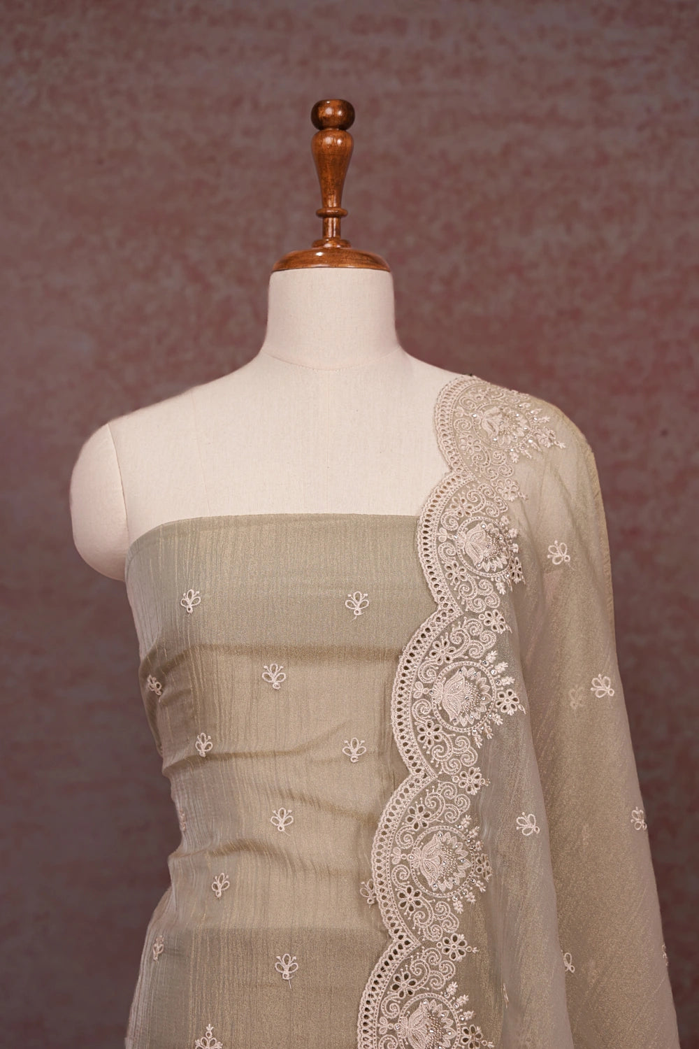 Pastel Green Crush Silk Embroidery Unstitched Churidhar Material