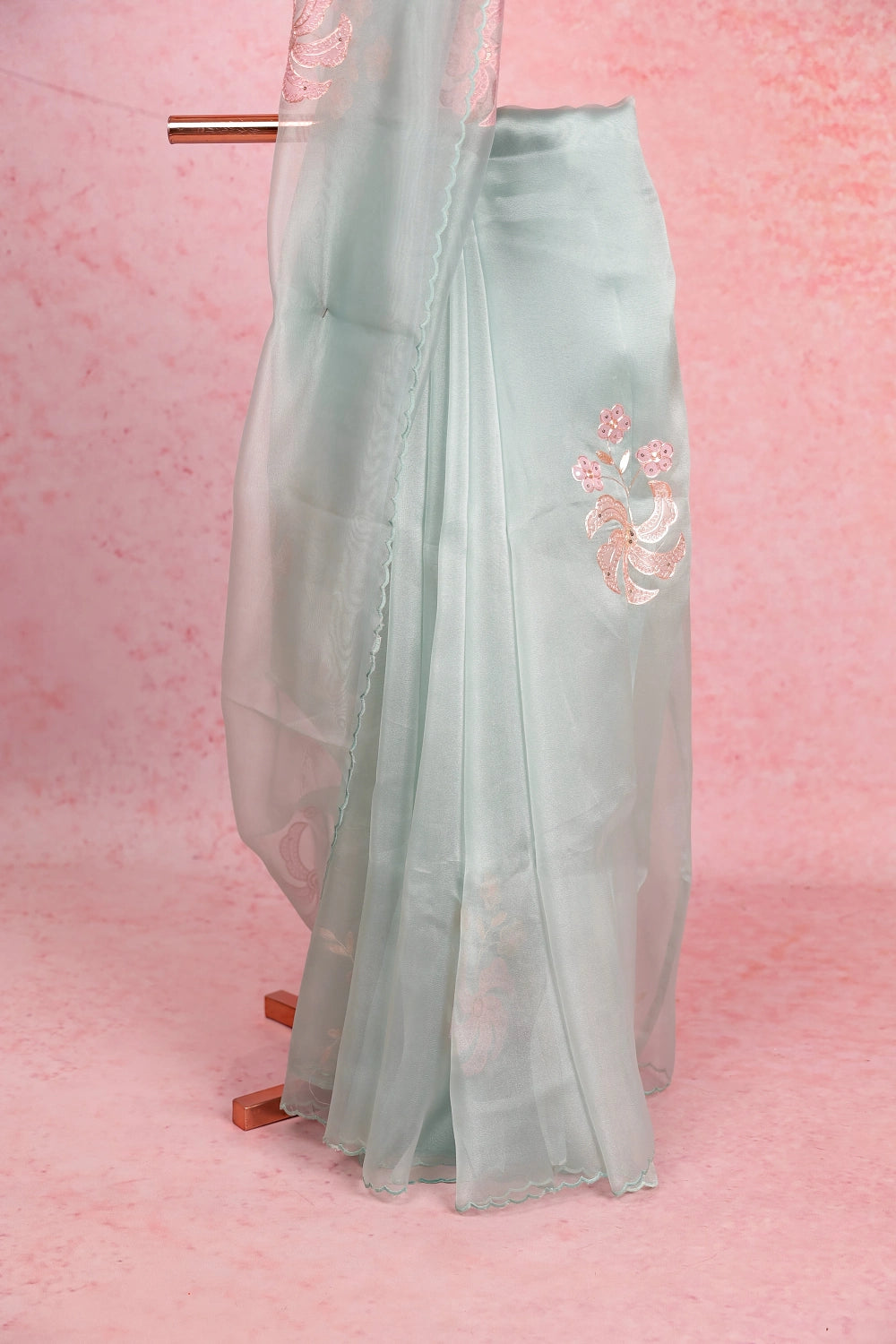 Pastel Green Glass Organza Saree