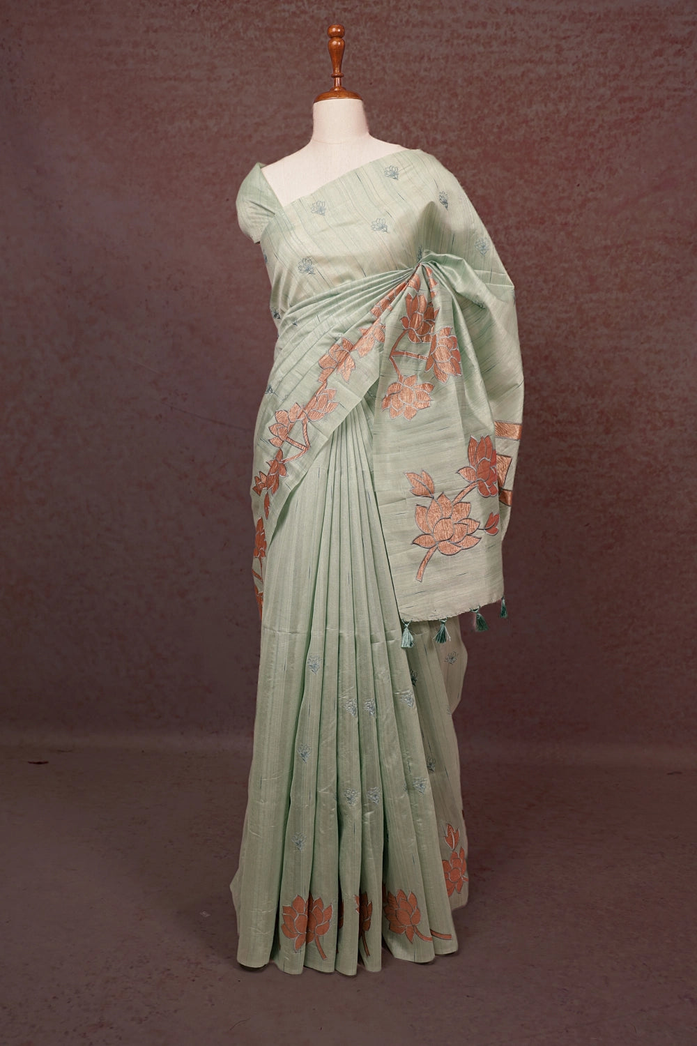 Pastel Green Semi Jute Saree - Seematti