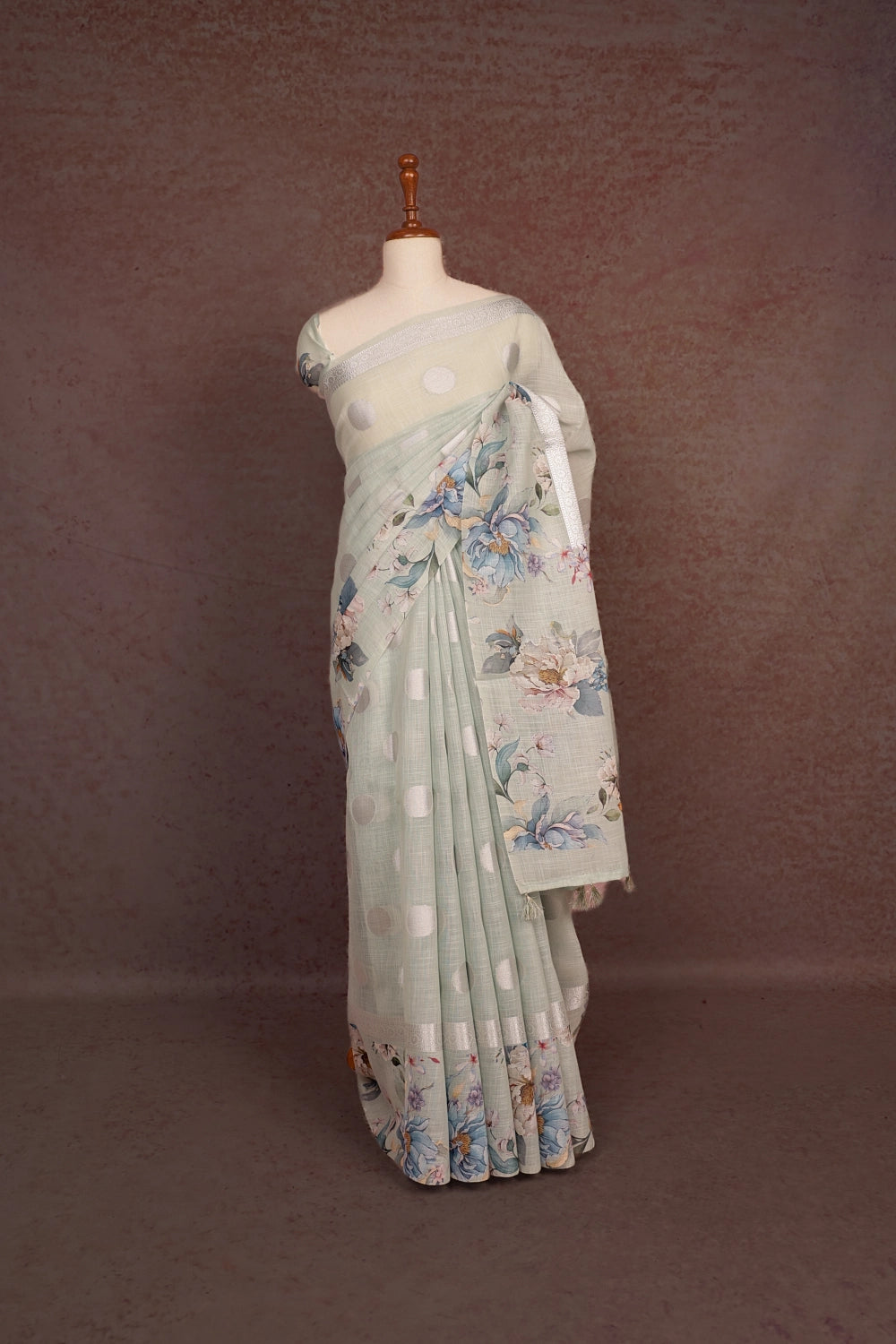 Pastel Green Semi Linen Saree