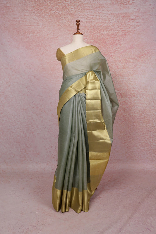 Pastel Green Tussar Saree - Seematti