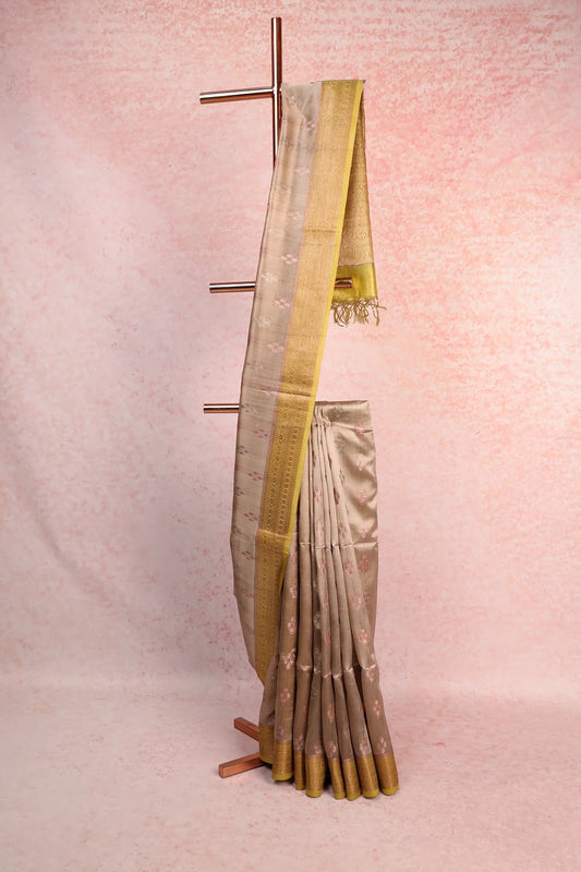 Pastel Green Tussar Silk Butta Saree With Contrast Border - Seematti