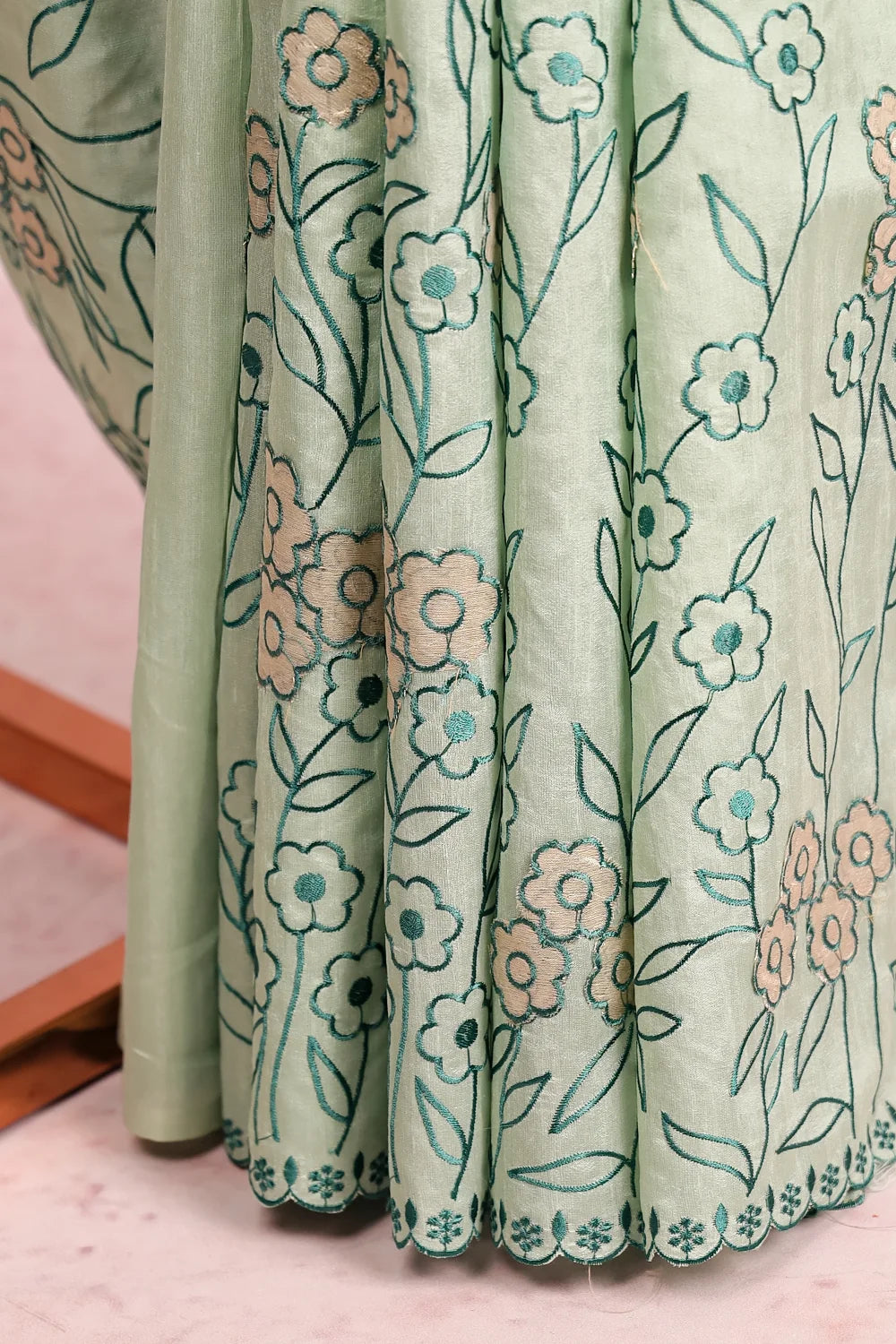 Pastel Green Tussar Tissue Saree