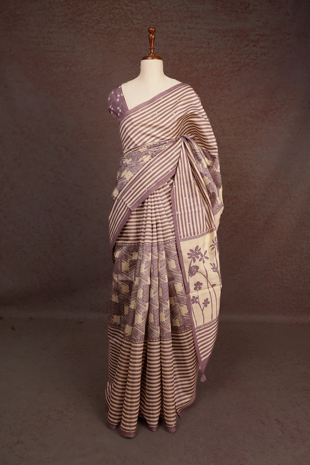 Pastel Lavender Semi Tussar Saree