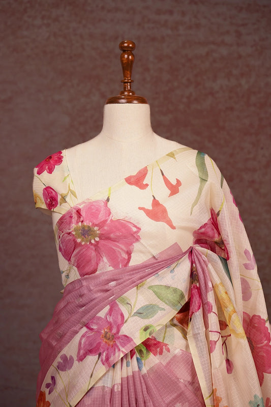 Pastel Lavender Silky Kota Saree