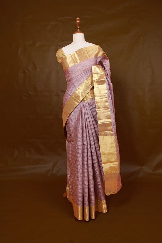 Pastel Lavender Tussar Saree - Seematti