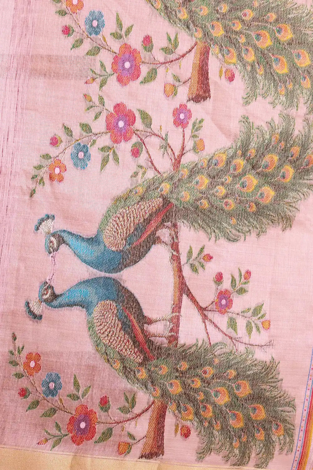 Pastel Pink Colour Semi Tussar Saree