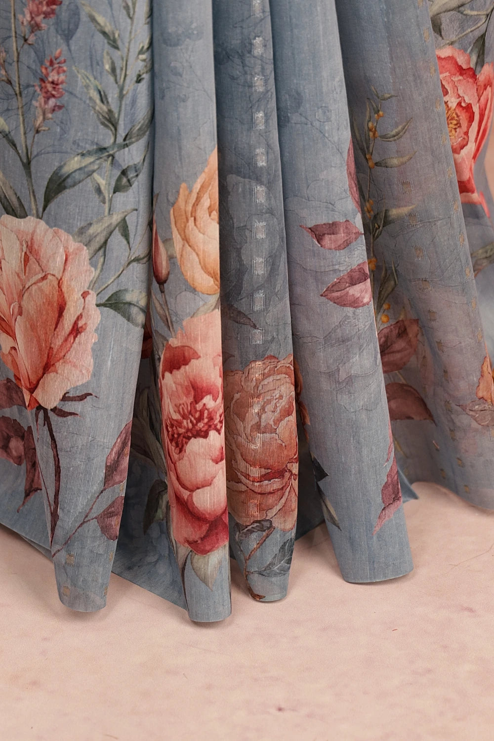 Pastel Steel Blue Semi Linen Saree