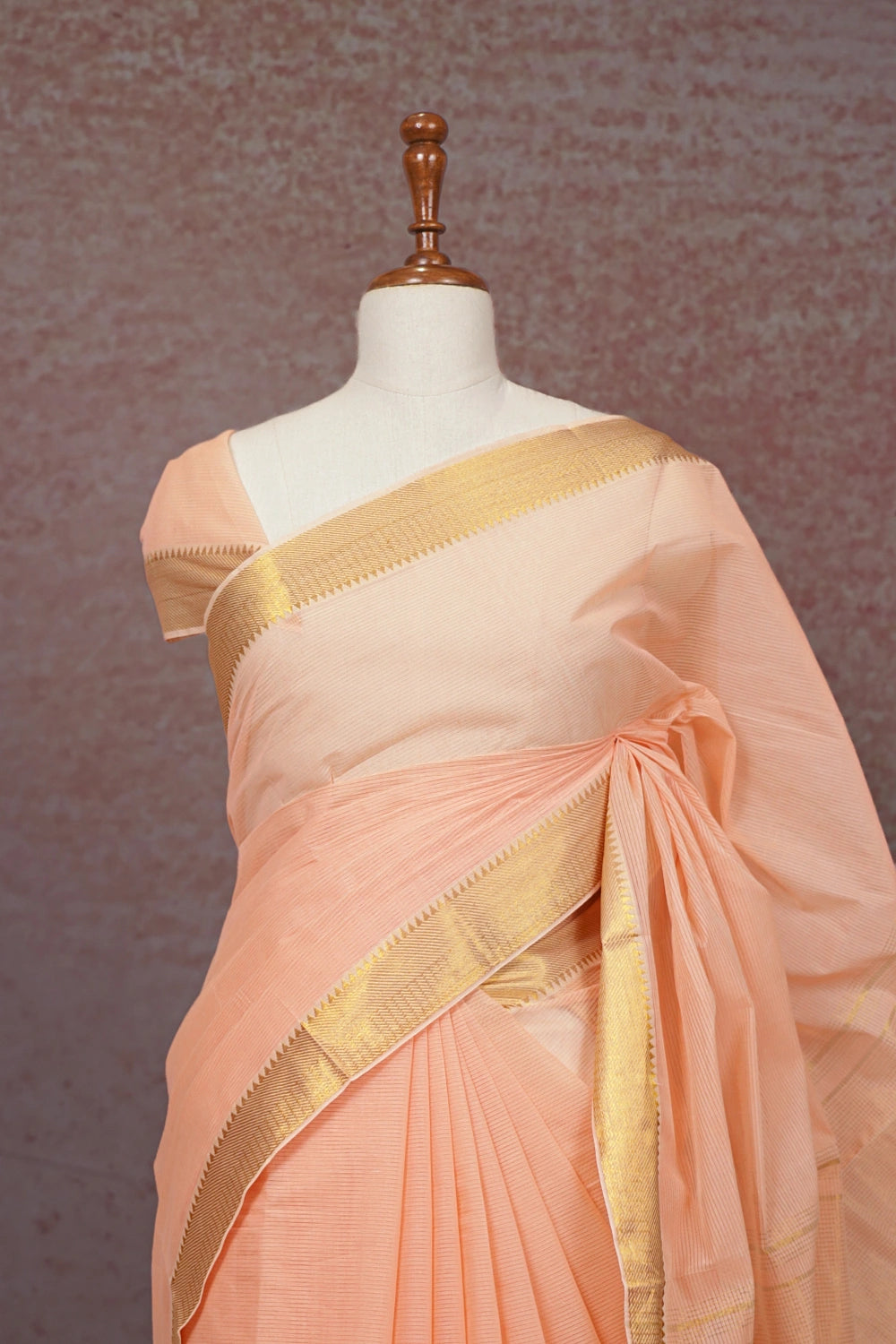 Peach Cotton Saree - Seematti