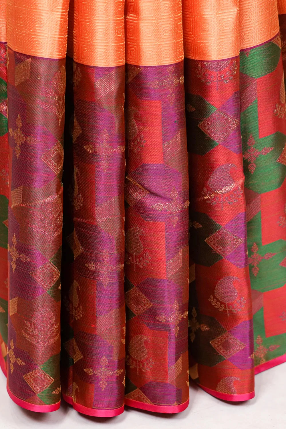 Peach Orange Color Kancheepuram Silk Saree - Seematti