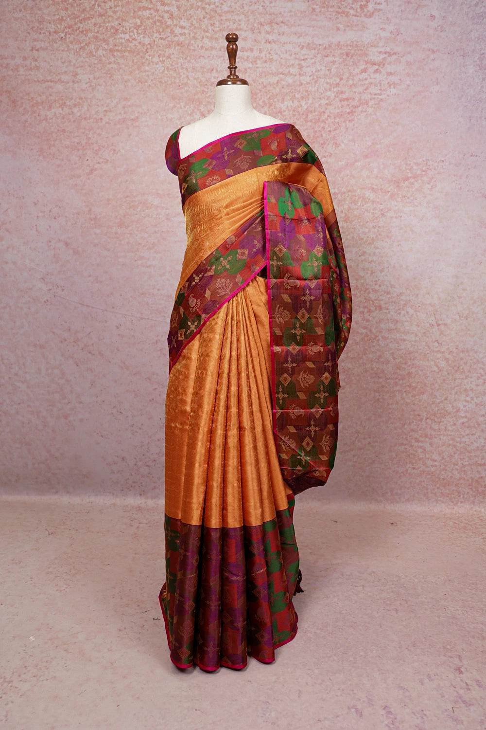Peach Orange Color Kancheepuram Silk Saree - Seematti
