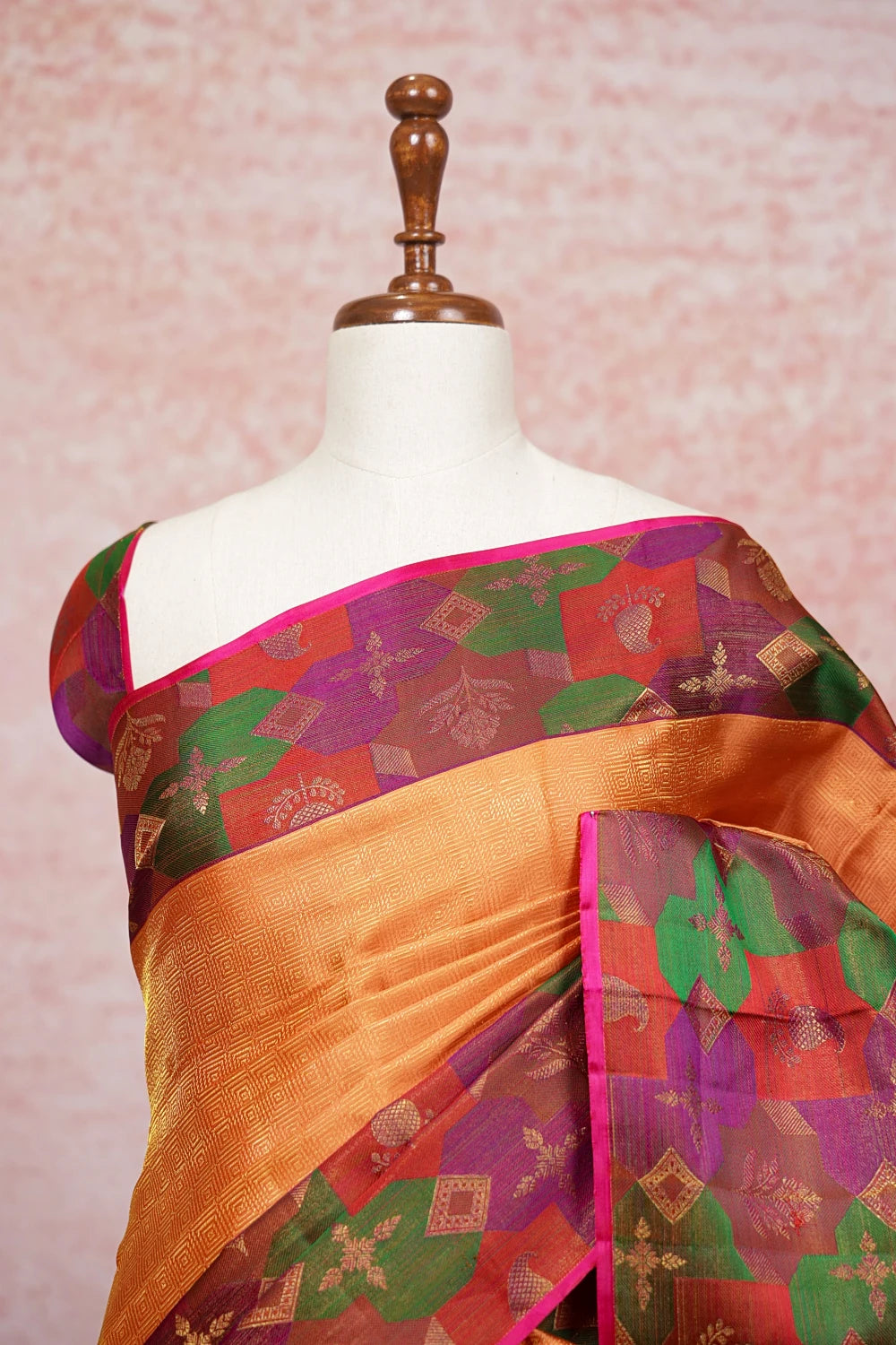 Peach Orange Color Kancheepuram Silk Saree - Seematti