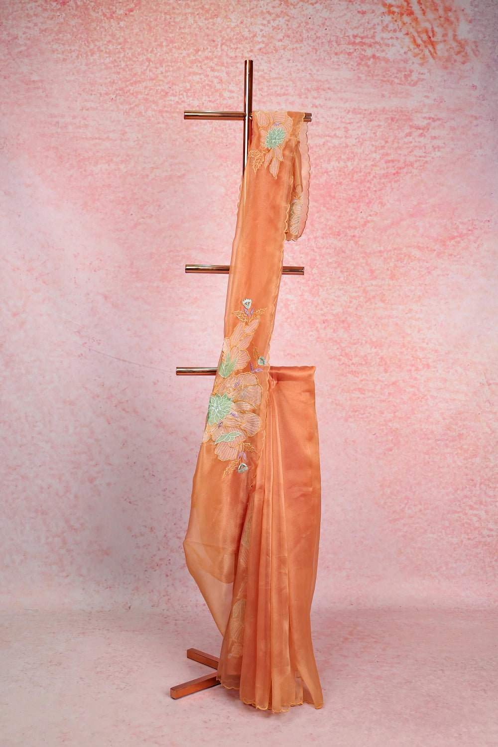 Peach Orange Glass Organza Saree