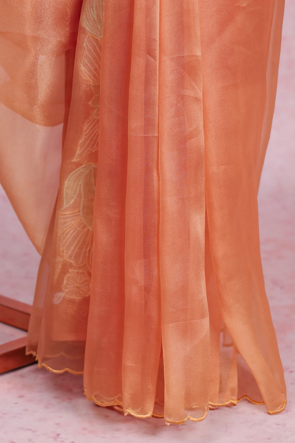 Peach Orange Glass Organza Saree
