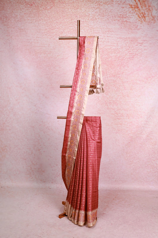 Peach Pink Jute Silk Saree