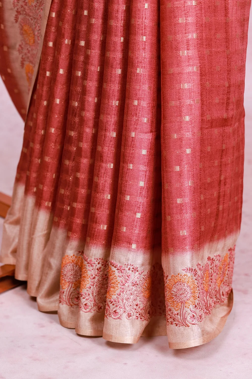 Peach Pink Jute Silk Saree