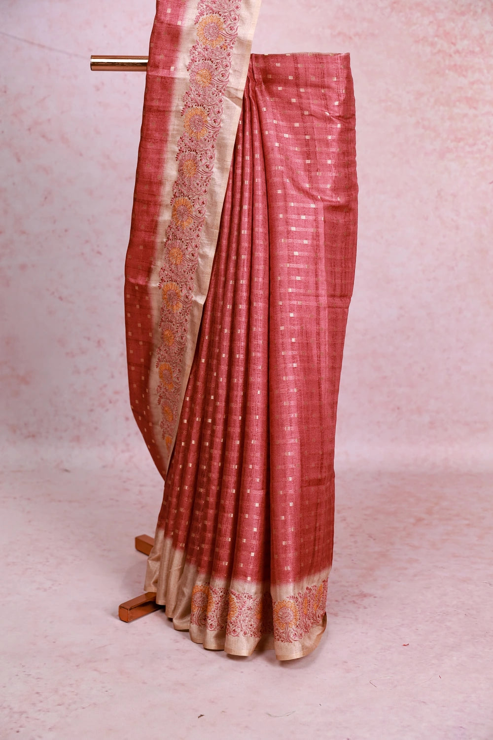Peach Pink Jute Silk Saree