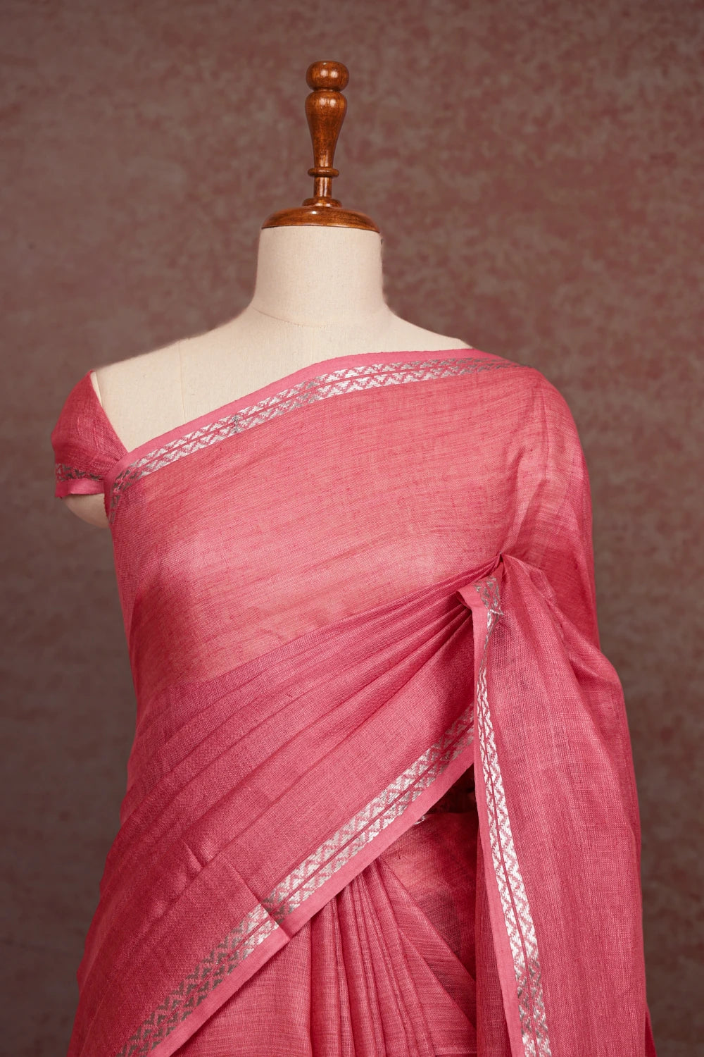 Peach Pink Semi Linen Saree