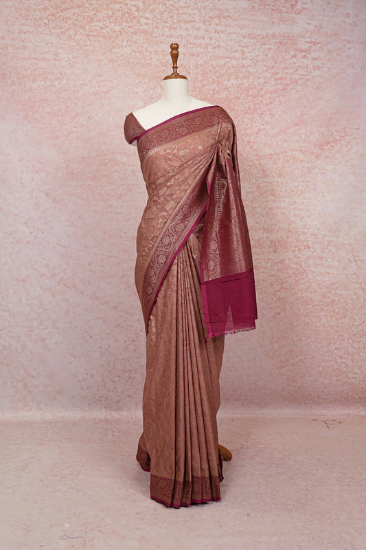 Peach Semi Banarasi Saree - Seematti