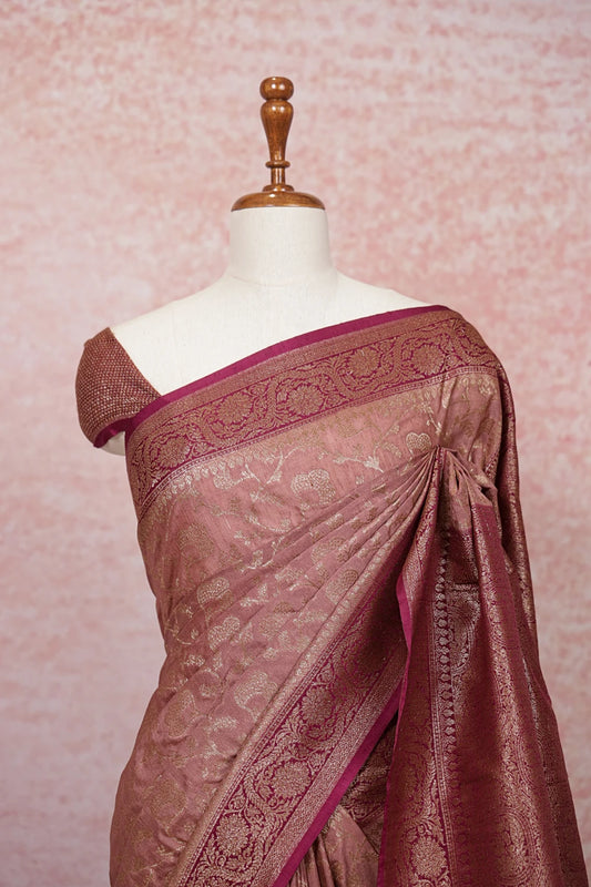 Peach Semi Banarasi Saree - Seematti