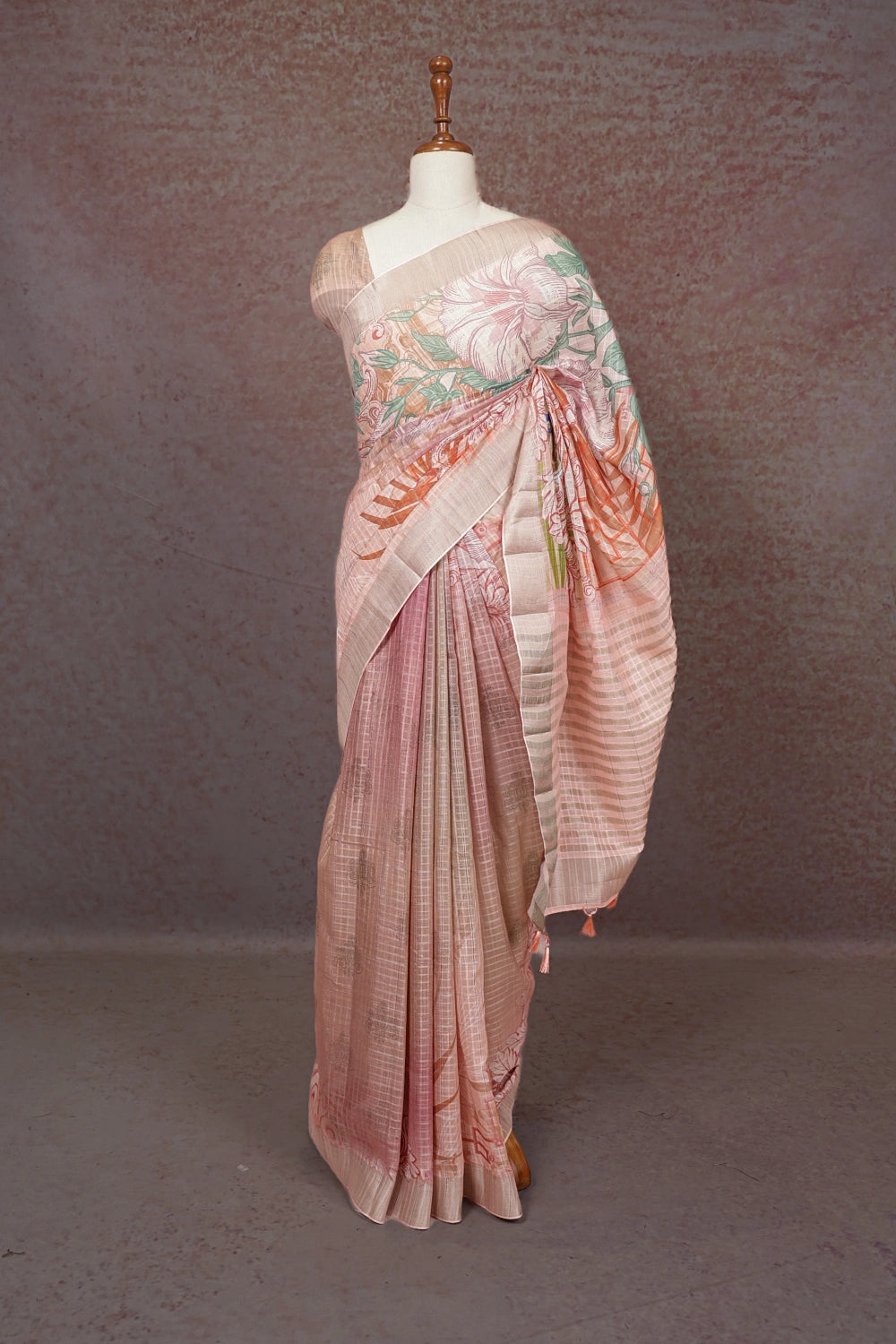 Peach Semi Linen Saree - Seematti