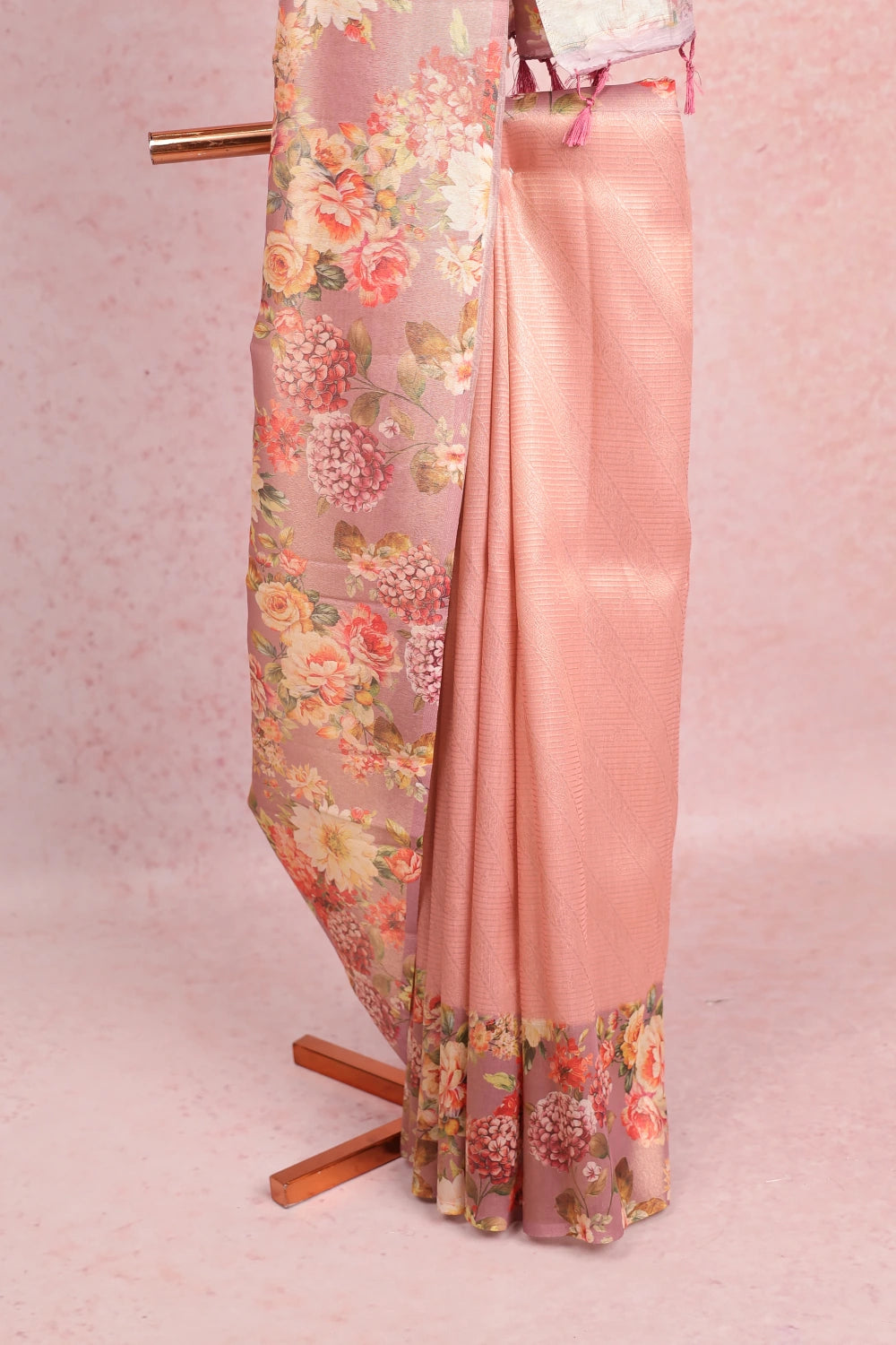 Peach Semi Tussar Saree