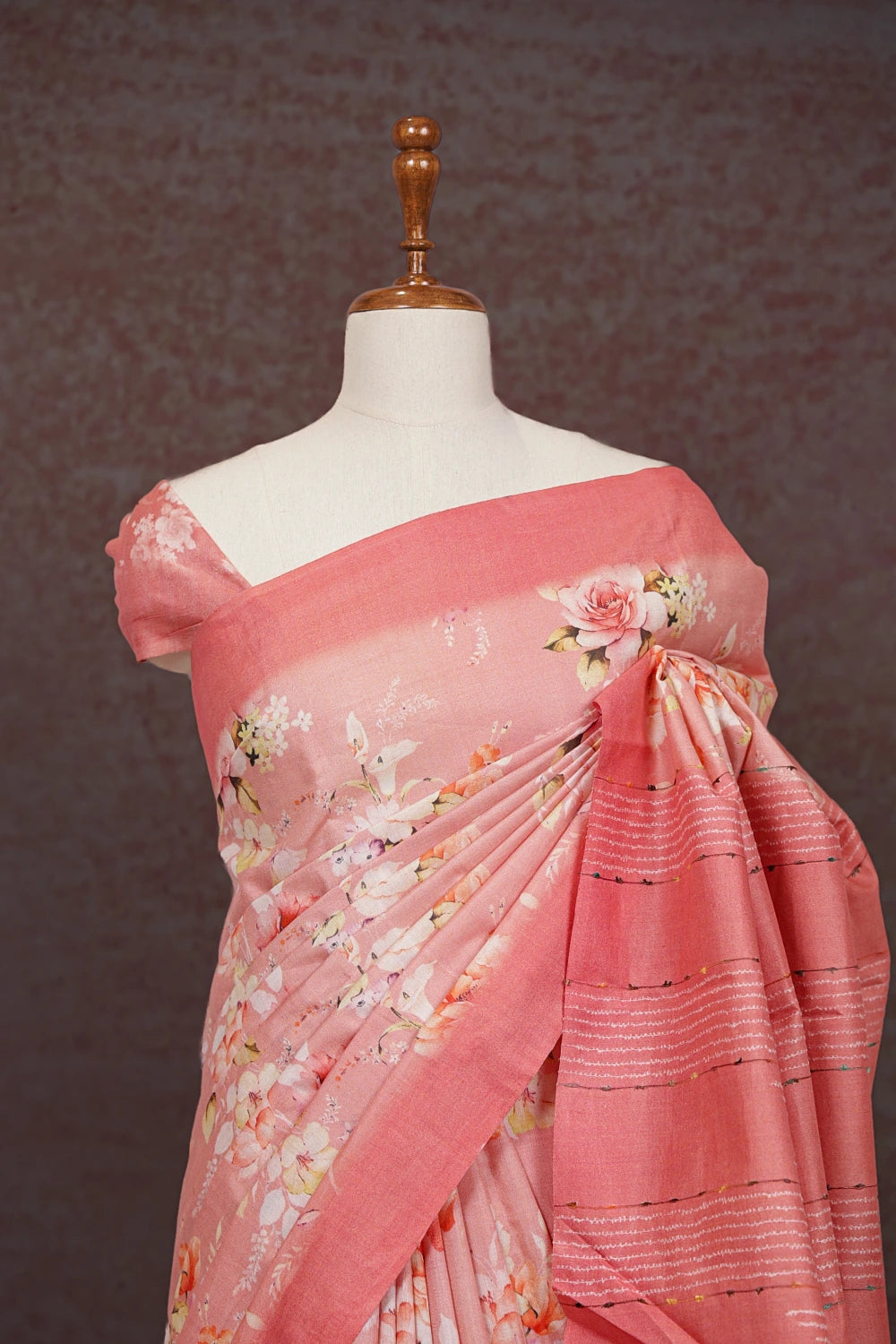 Peach Semi Tussar Saree