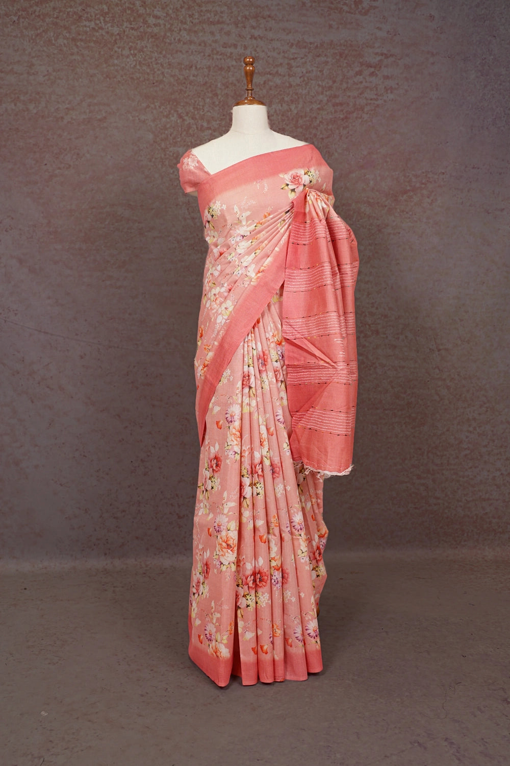 Peach Semi Tussar Saree