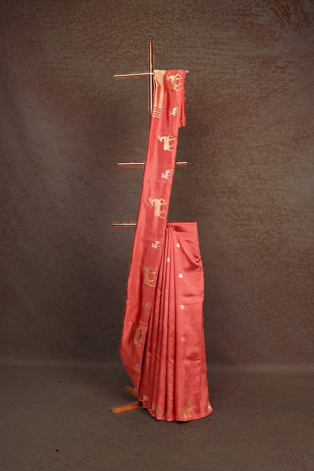 Peach Tussar Silk Saree