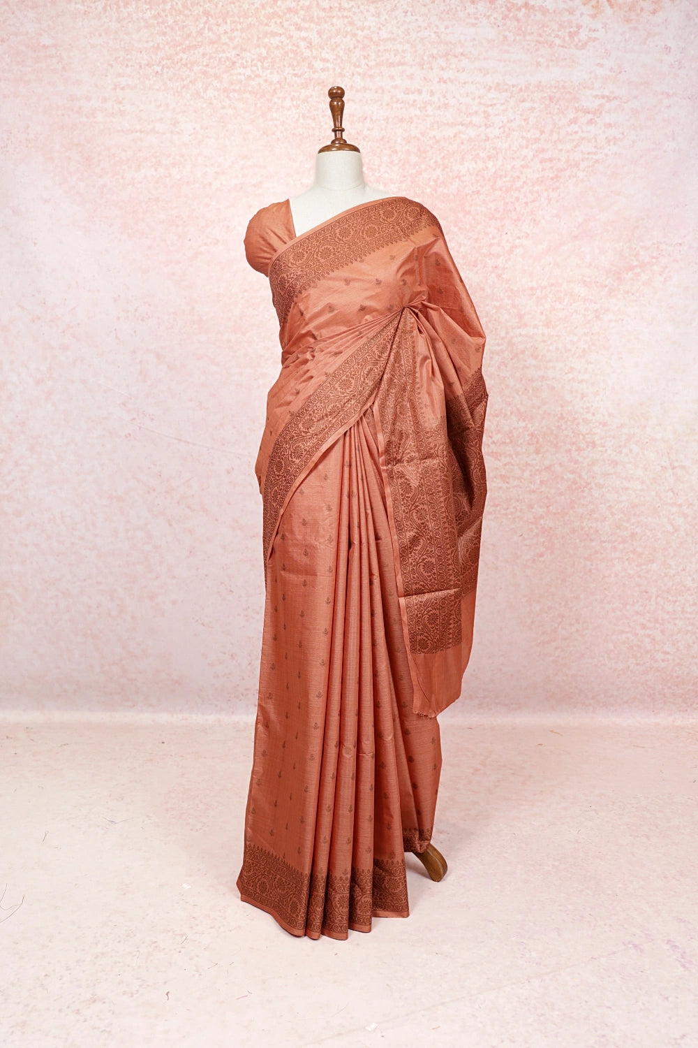 Peach Tussar Silk Saree