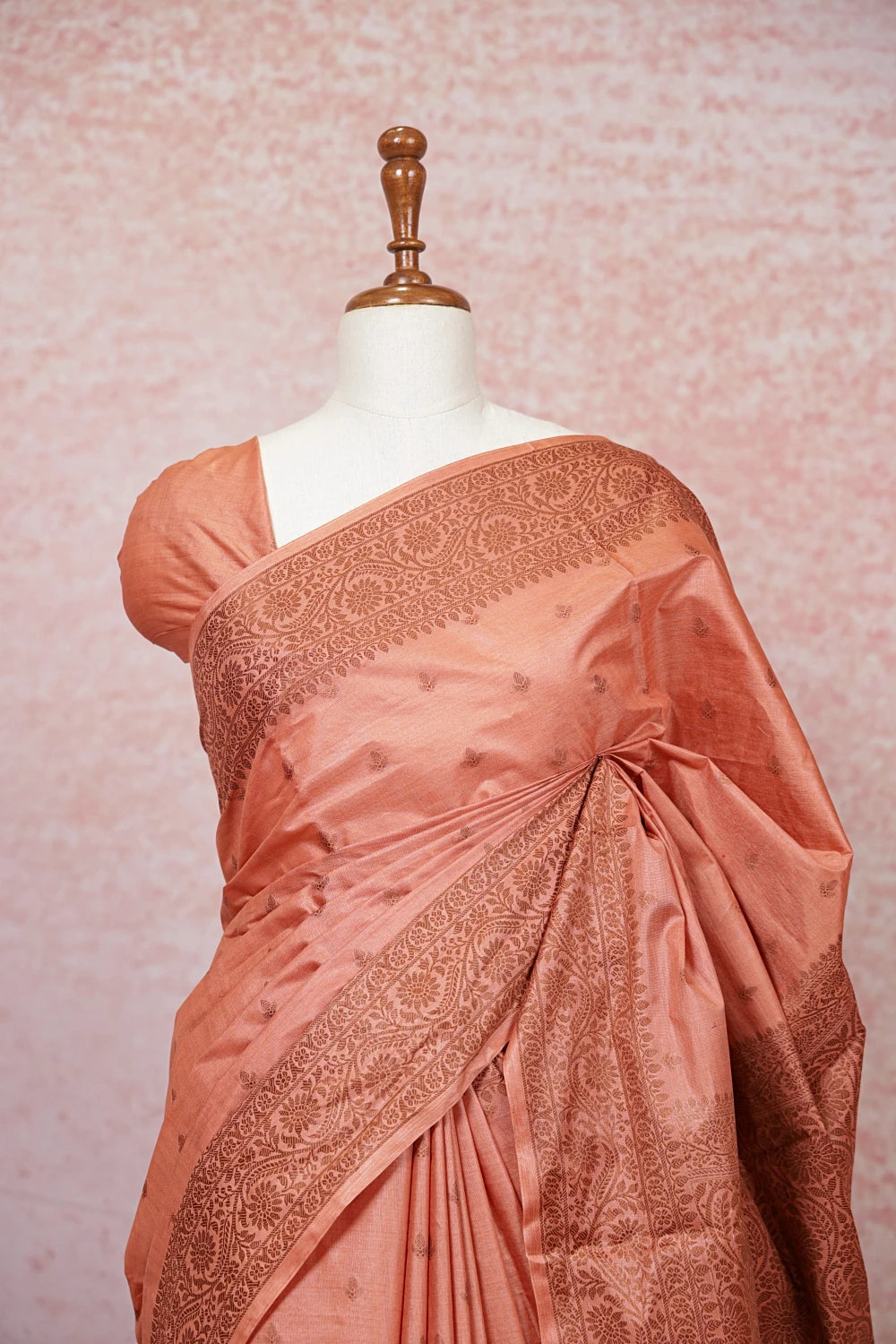 Peach Tussar Silk Saree