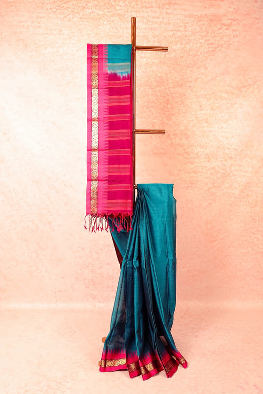 Peacock Blue Cotton Saree