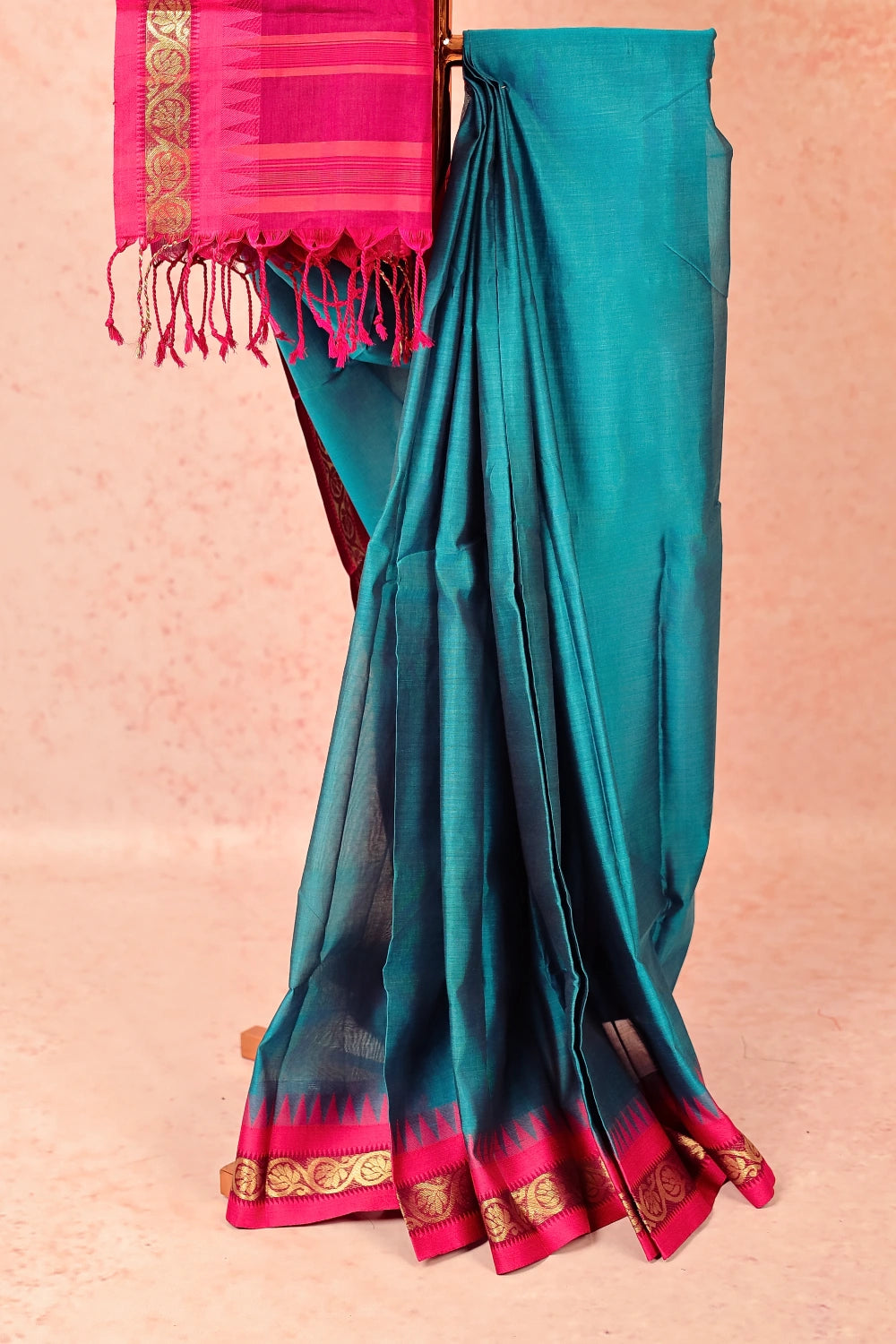 Peacock Blue Cotton Saree