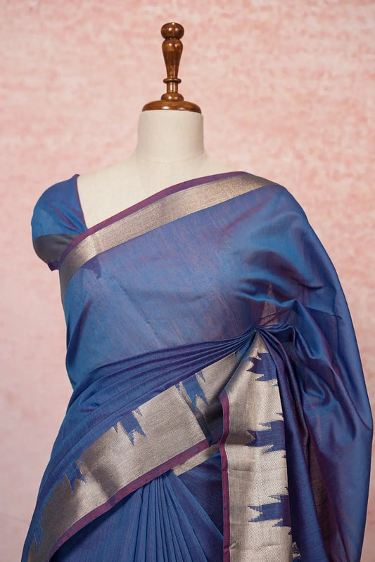 Peacock Blue Cotton Silk Saree - Seematti