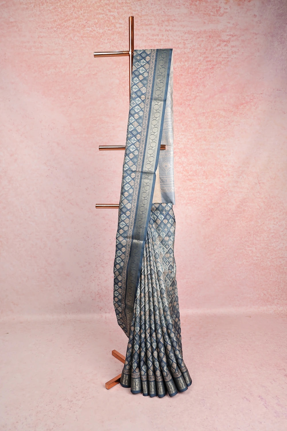 Peacock Blue Dola Silk Saree