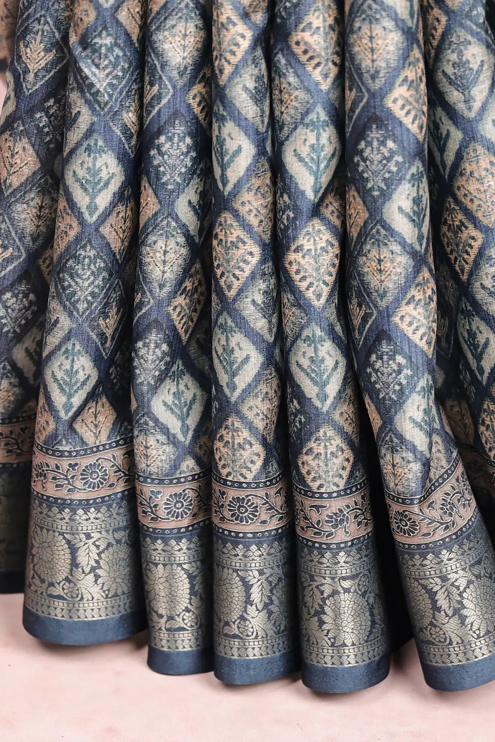 Peacock Blue Dola Silk Saree
