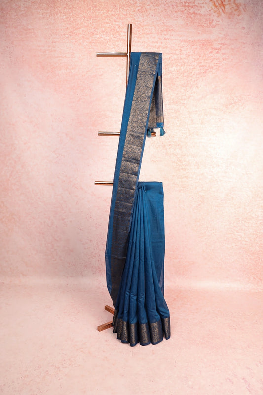 Peacock Blue Jute Banarasi Saree