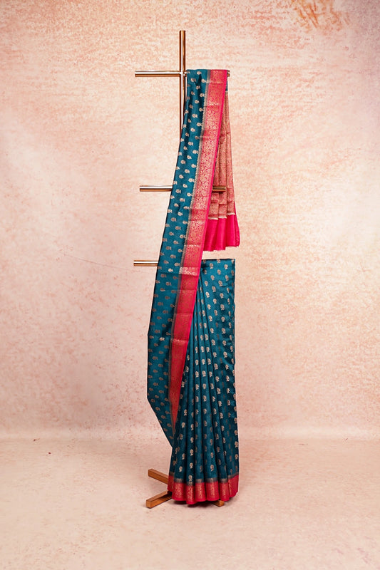 Peacock Blue Jute Silk Saree