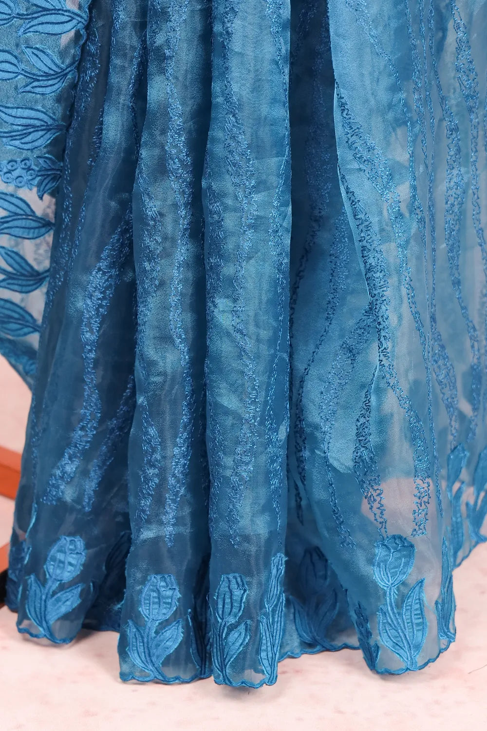 Peacock Blue Organza Saree