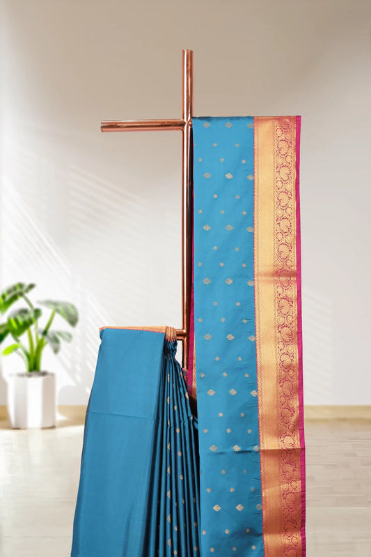 Peacock Blue Semi Silk Saree