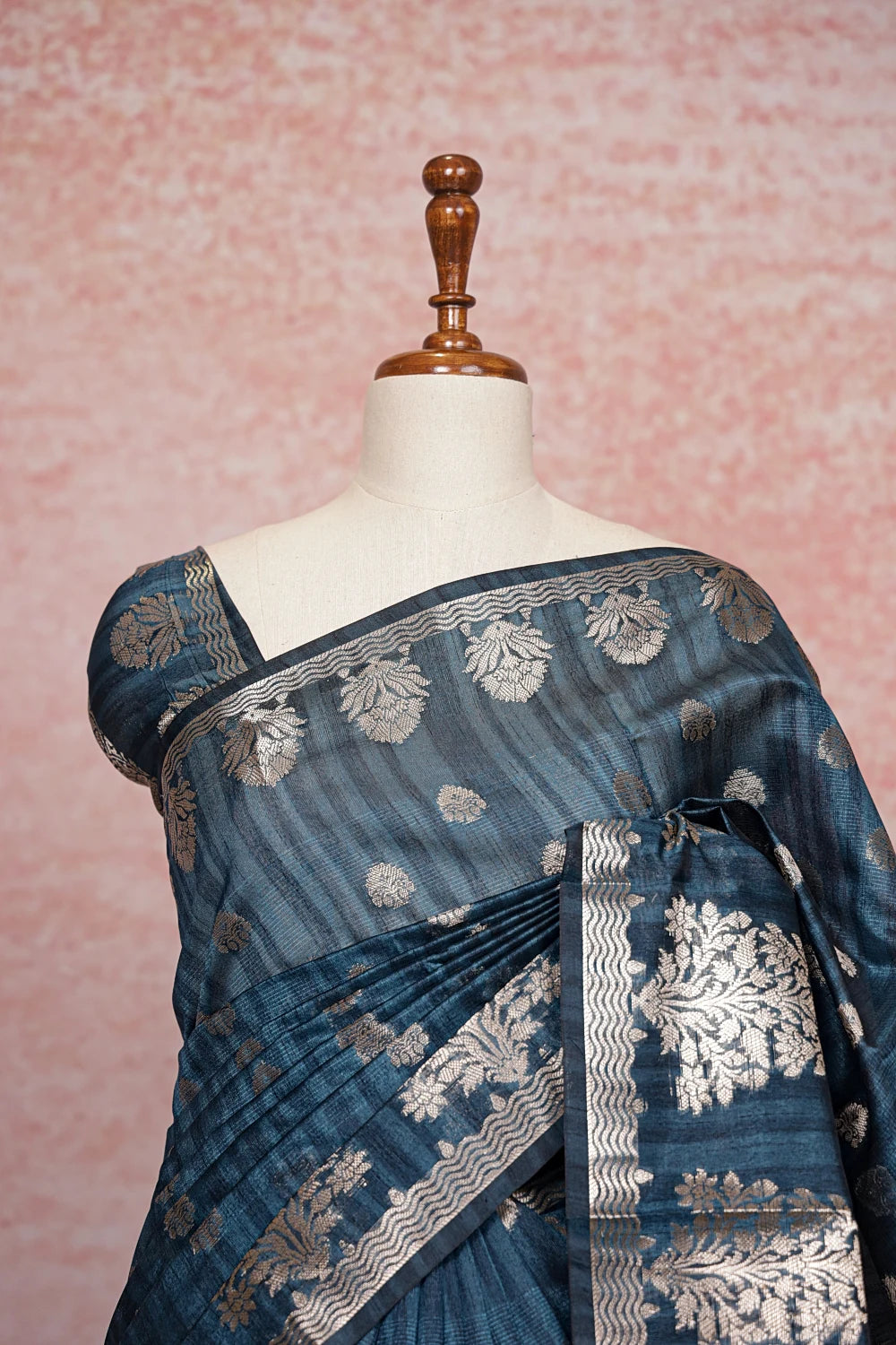 Peacock Blue Semi Silk Saree