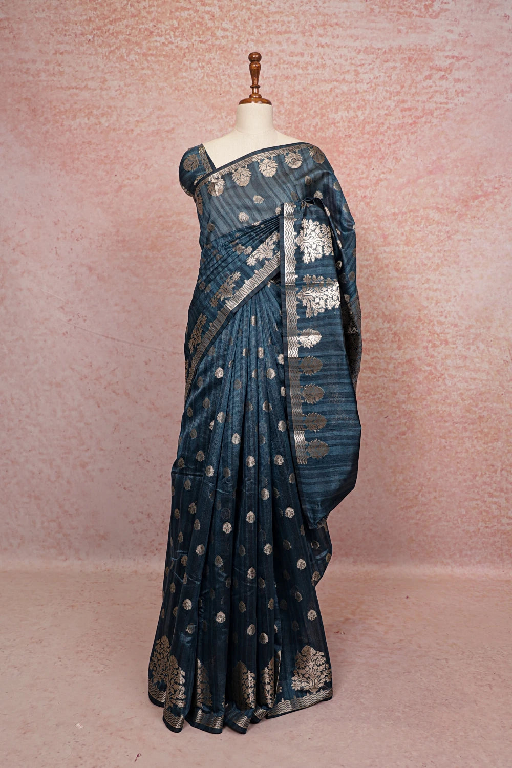 Peacock Blue Semi Silk Saree