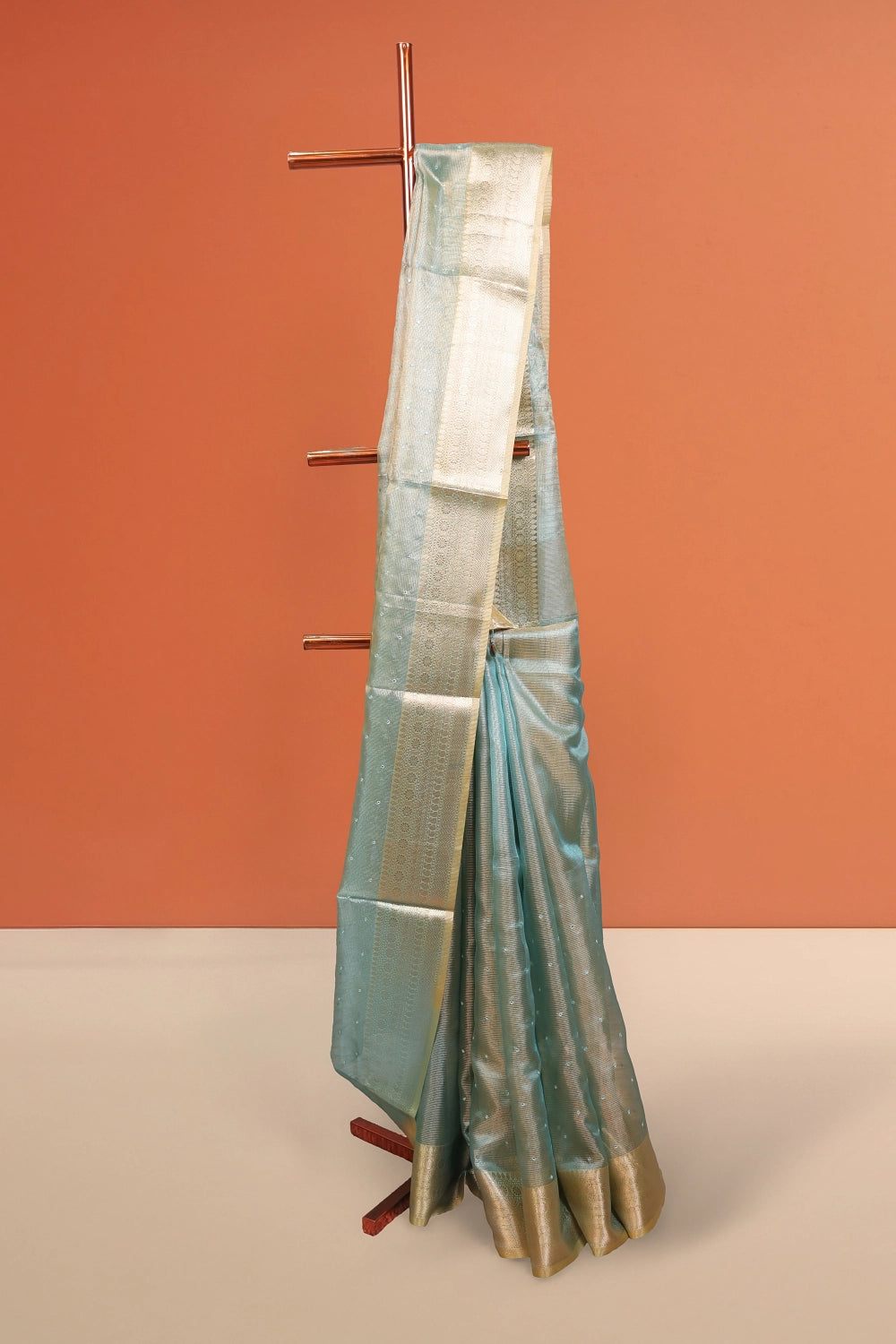 Peacock Blue Semi Tissue Saree