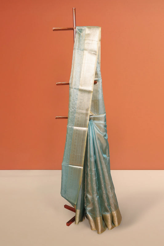 Peacock Blue Semi Tissue Saree
