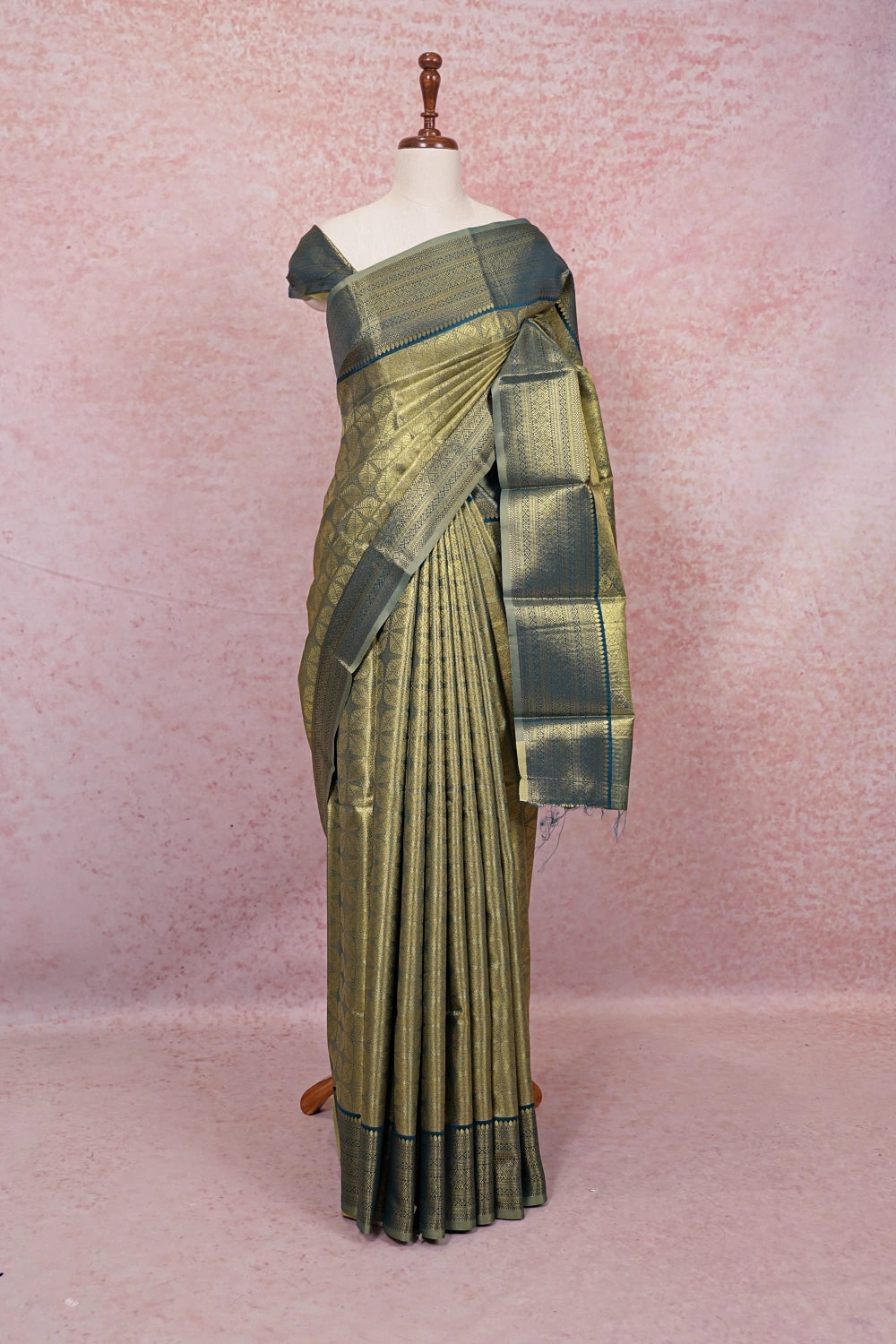 Peacock Blue Semi Tissue Saree - Seematti